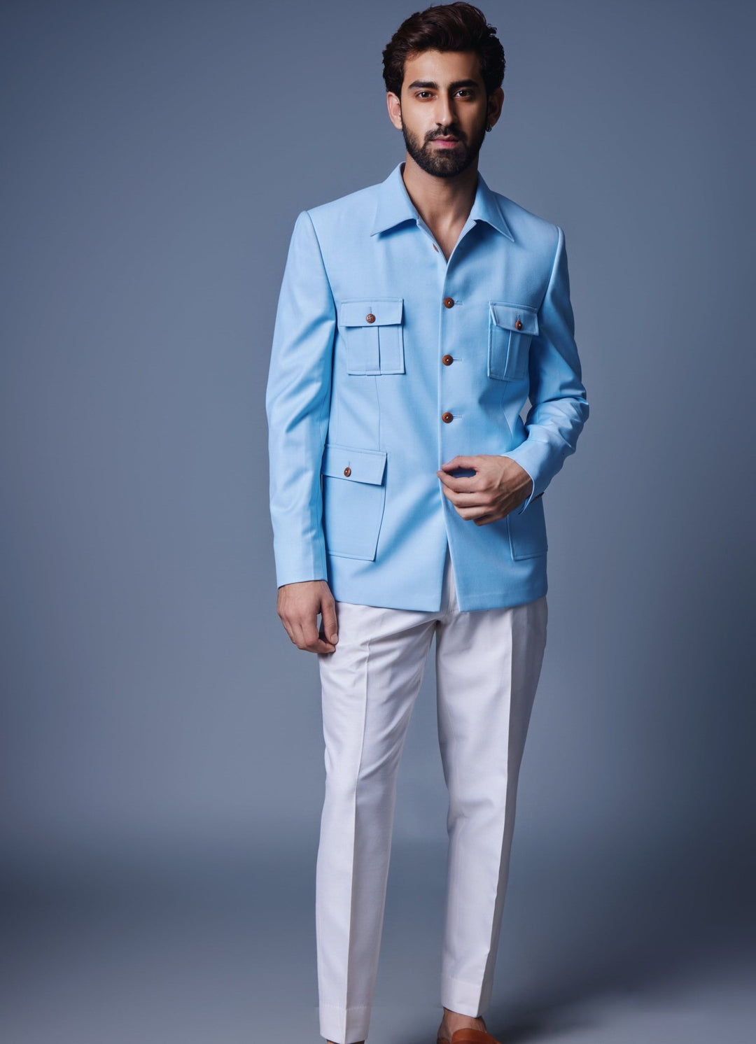 Blue Bandhgala Set With Patch Pocket Chatenya Mittal - Fabilicious Fashion