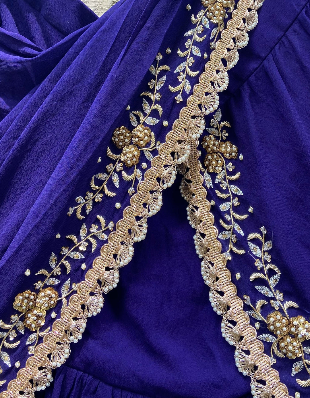 Blue Draped Ruffle Embroidered Saree Set Priti Sahni - Fabilicious Fashion