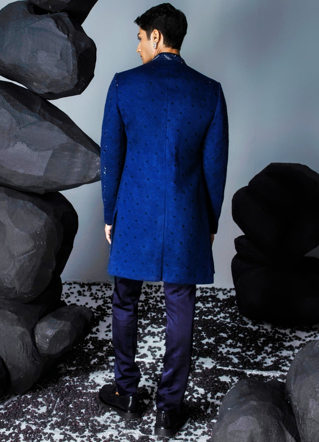 Blue Embellished Front Open Sherwani Set Contrast By Parth - Fabilicious Fashion