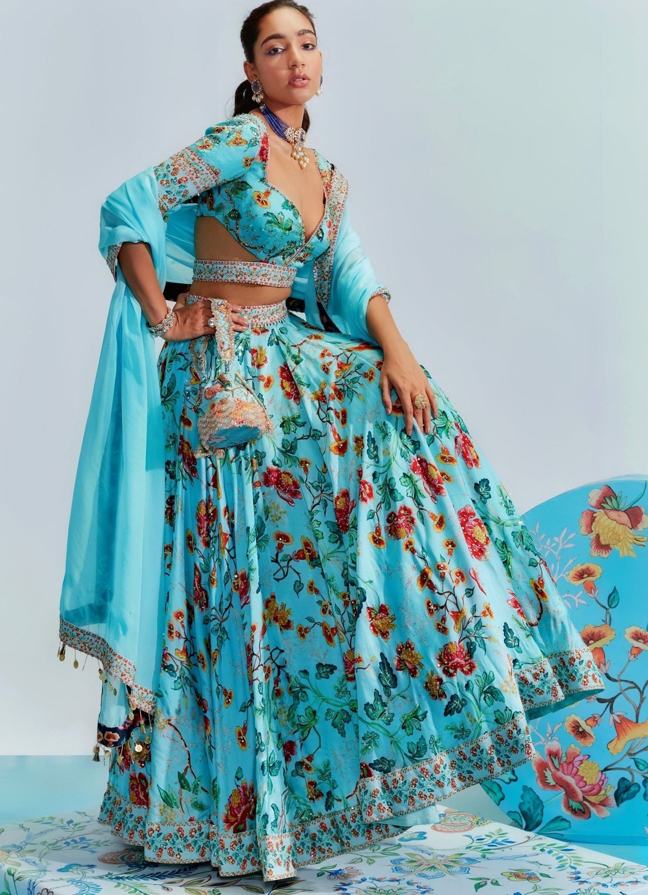 FABILICIOUS FASHION on Instagram: “Sky Blue Lehenga with the Signature  Resham and Mirror Work Blouse 💞 …