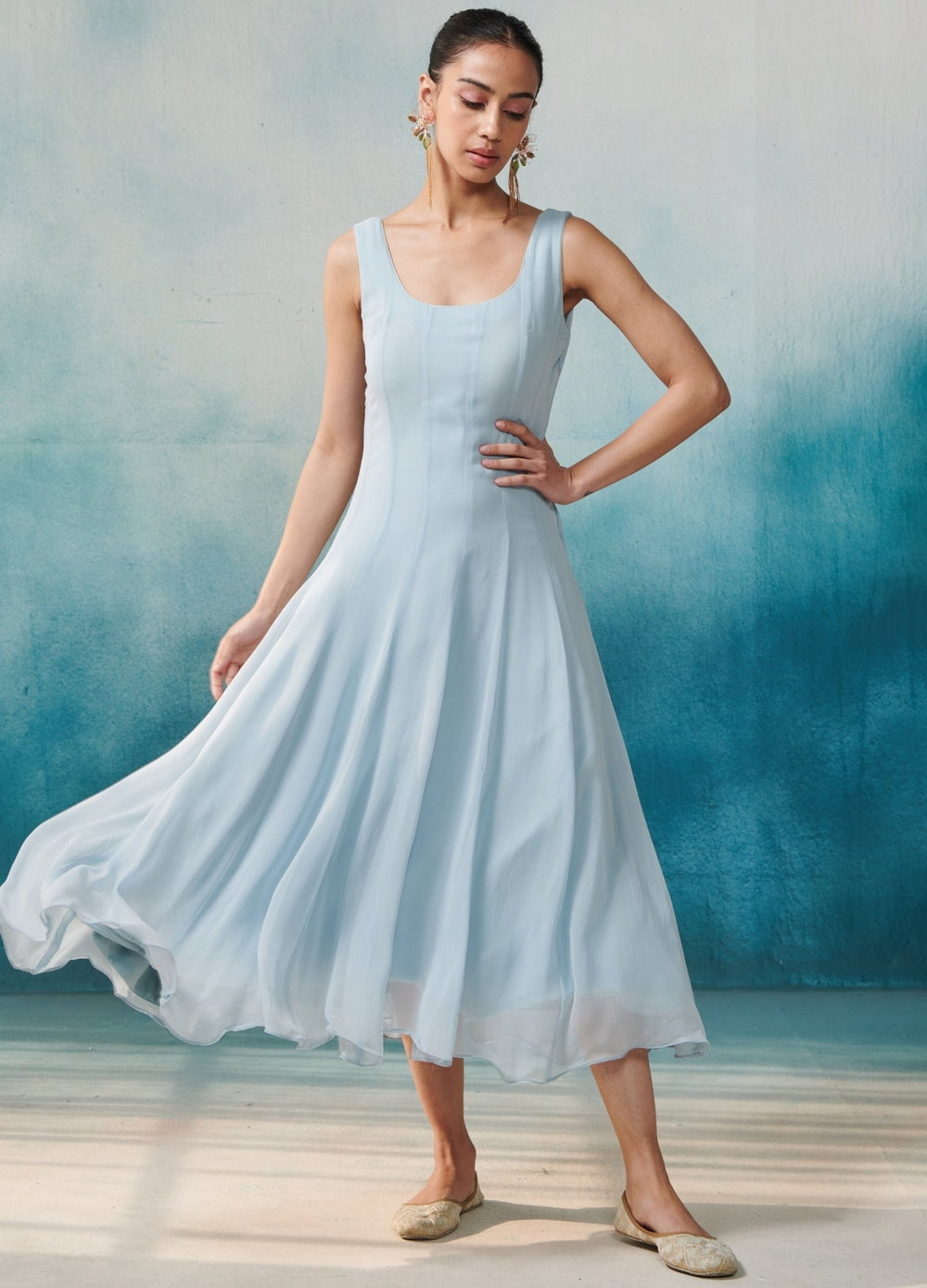 Blue Georgette Flared Dress Cape Set Suhino - Fabilicious Fashion