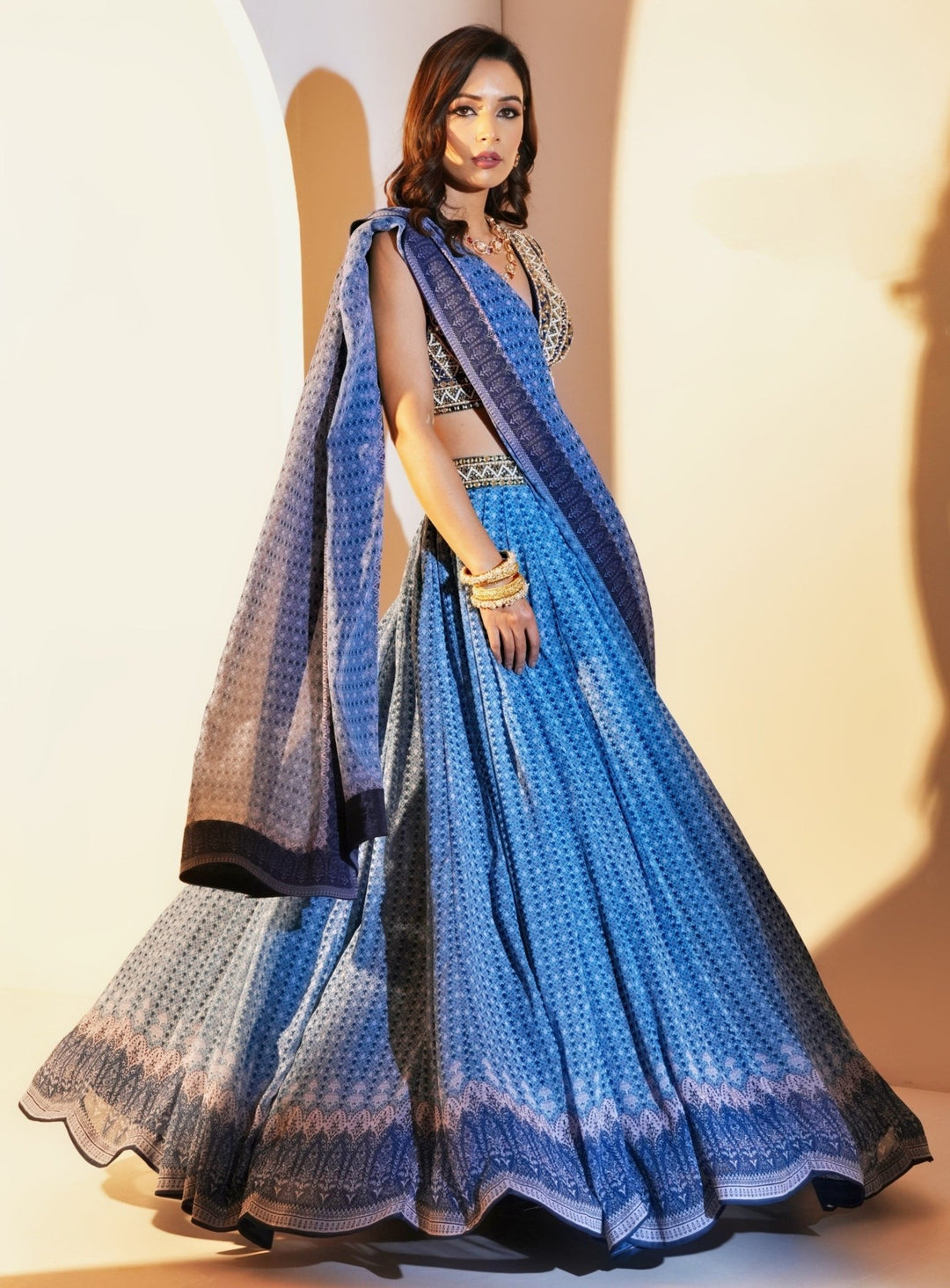 Blue Georgette Printed Lehenga With Embellished Blouse And Dupatta Rashika Sharma - Fabilicious Fashion