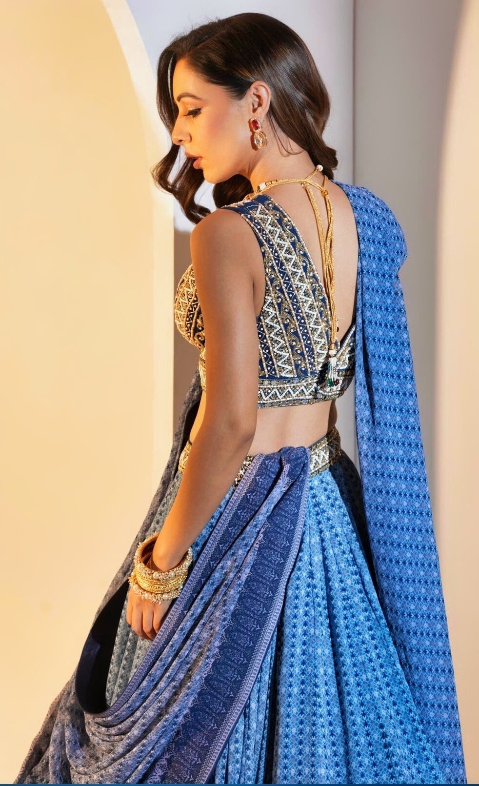 Blue Georgette Printed Lehenga With Embellished Blouse And Dupatta Rashika Sharma - Fabilicious Fashion