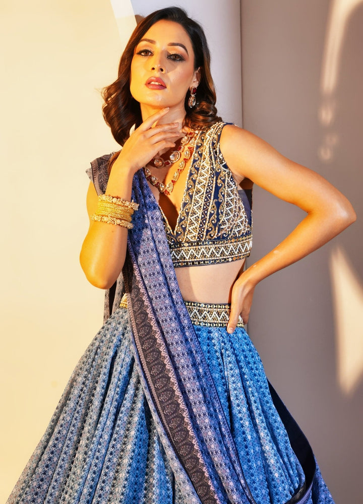 Blue Georgette Printed Lehenga With Embellished Blouse And Dupatta Rashika Sharma - Fabilicious Fashion