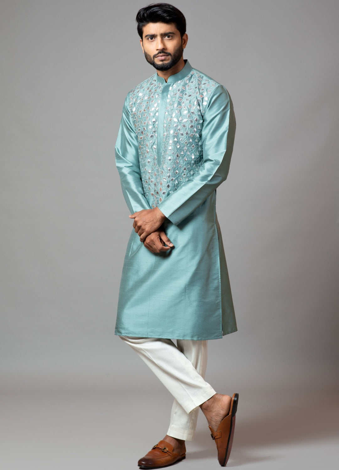 Blue Gota Patti Embroidered Kurta And Pant Pajama Smriti - Fabilicious Fashion