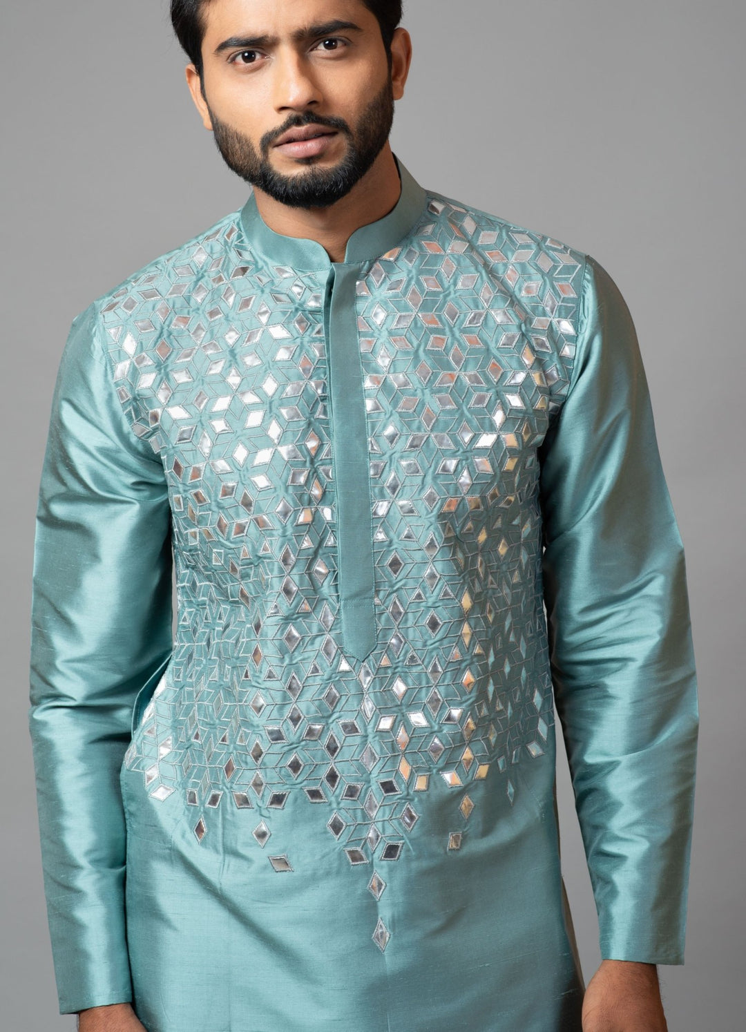 Blue Gota Patti Embroidered Kurta And Pant Pajama Smriti - Fabilicious Fashion