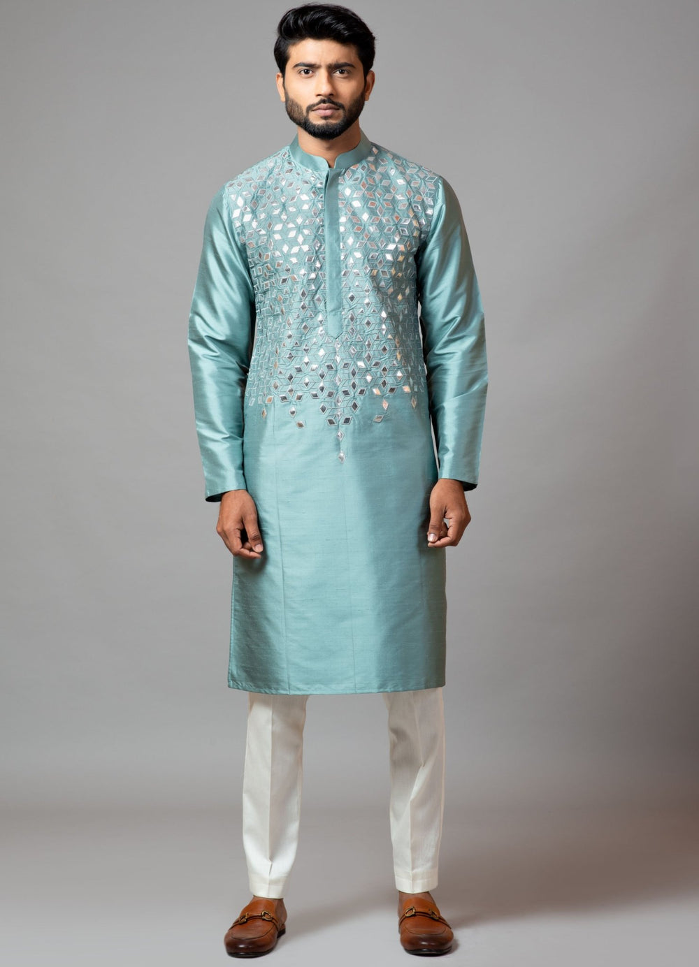 Blue Gota Patti Embroidered Kurta And Pant Pajama Smriti - Fabilicious Fashion
