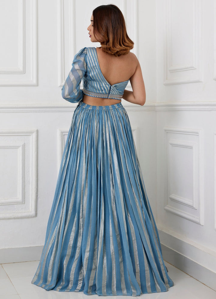 Blue Grey One Shoulder Skirt Set Chamee and Palak - Fabilicious Fashion