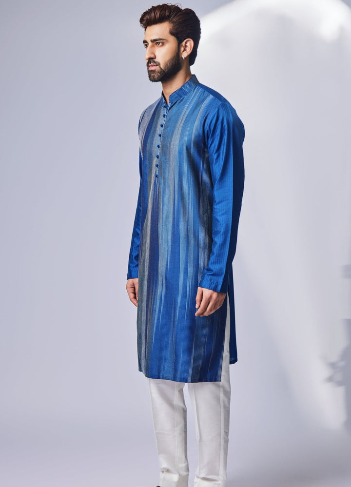 Blue & Ivory Kurta With Pant Set Chatenya Mittal - Fabilicious Fashion