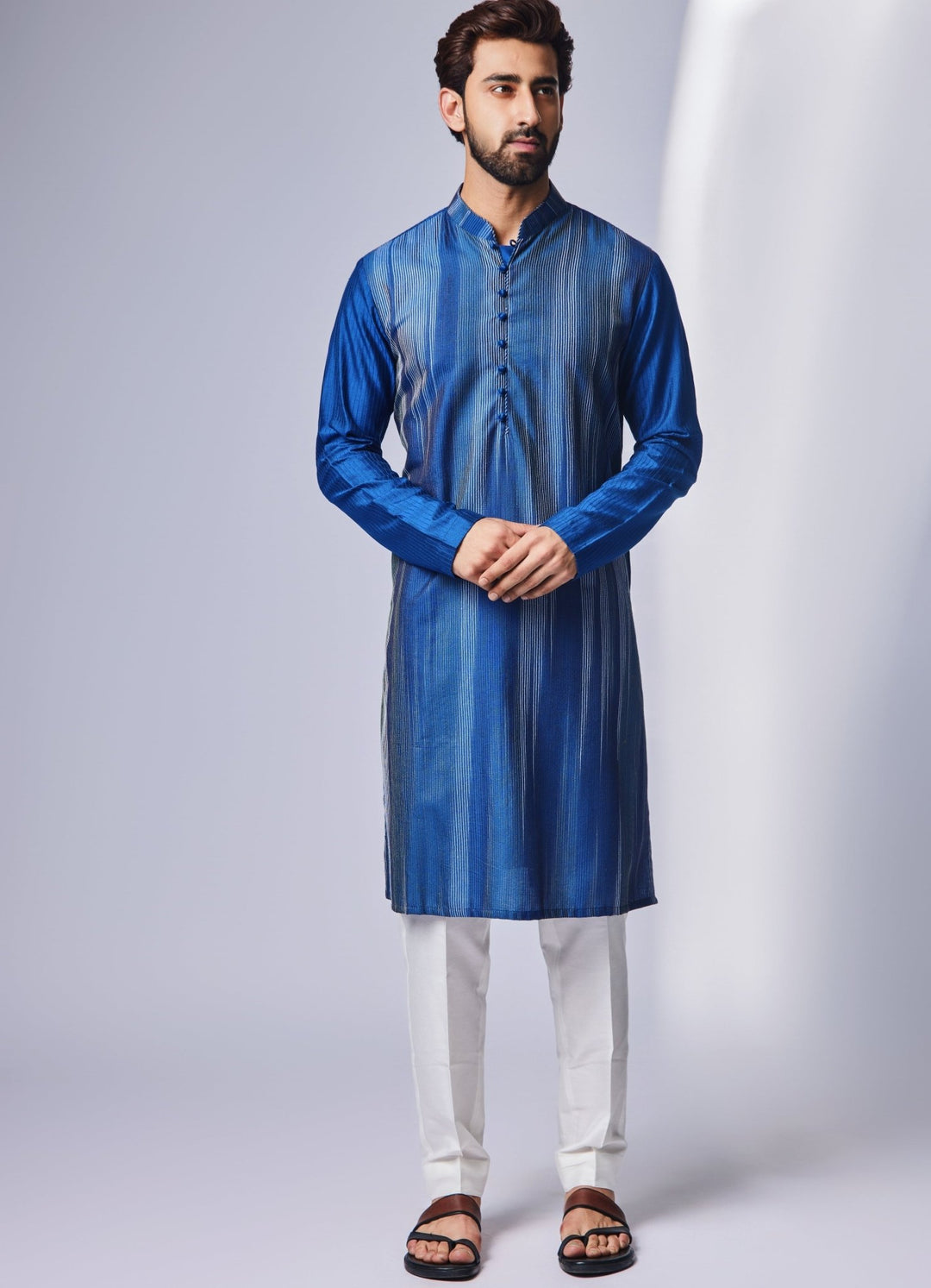 Blue & Ivory Kurta With Pant Set Chatenya Mittal - Fabilicious Fashion
