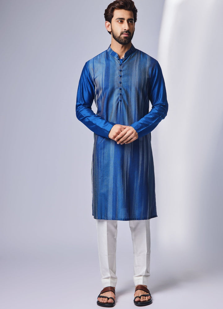 Blue & Ivory Kurta With Pant Set Chatenya Mittal - Fabilicious Fashion
