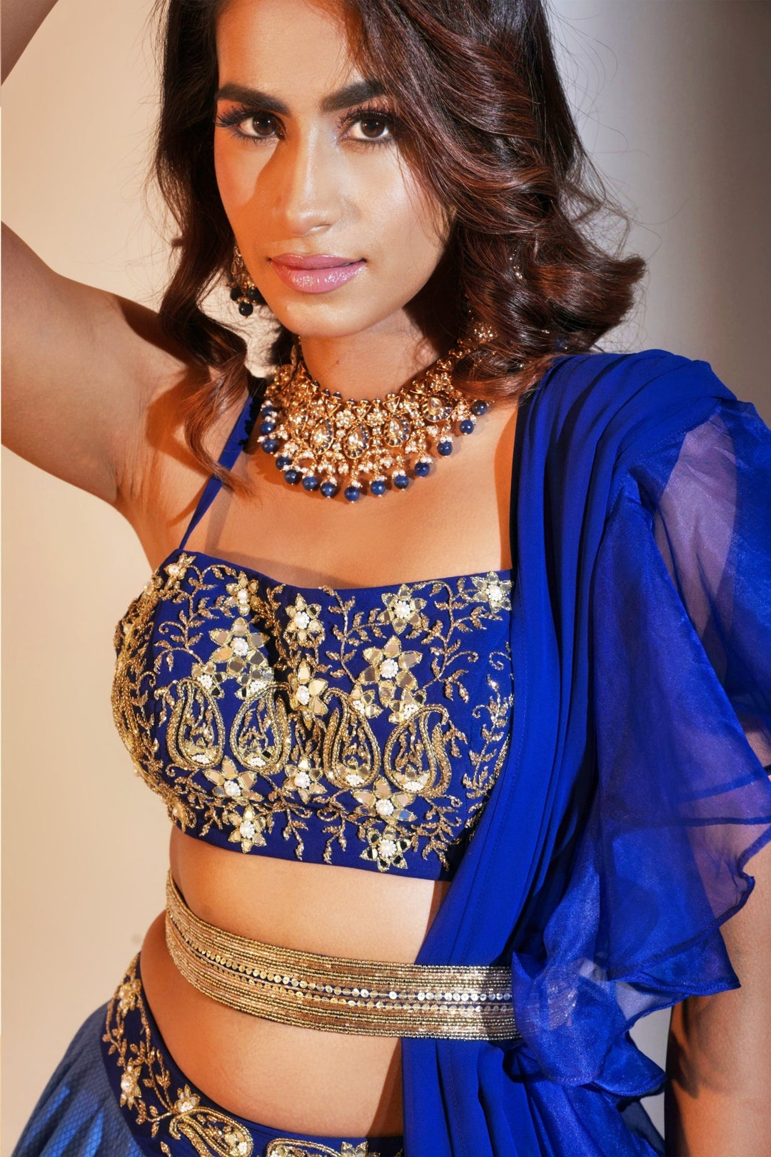 Blue Modal Silk Printed Lehenga With Embellished Blouse And Ruffled Dupatta Rashika Sharma - Fabilicious Fashion
