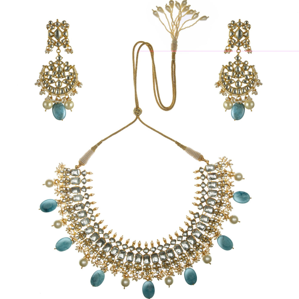 Blue Oval Shape Necklace Set Riana by Shikha Jindal - Fabilicious Fashion