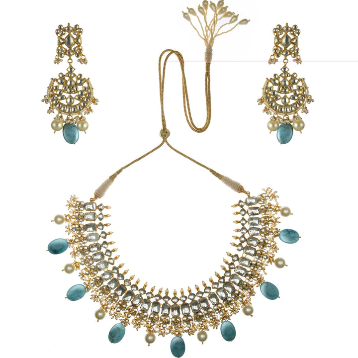 Blue Oval Shape Necklace Set Riana by Shikha Jindal - Fabilicious Fashion