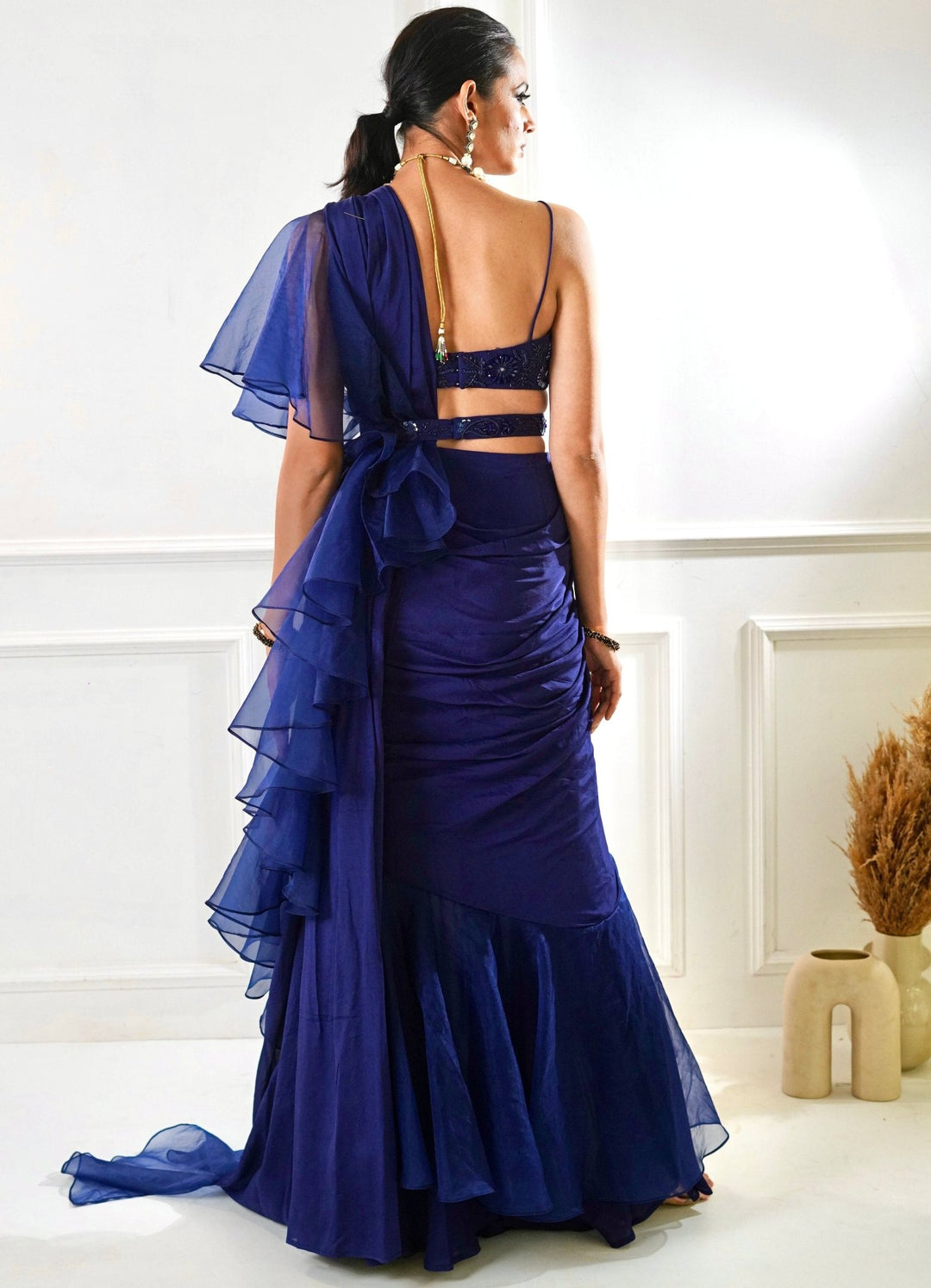 Blue Predraped Ruffle Saree Rashika Sharma - Fabilicious Fashion