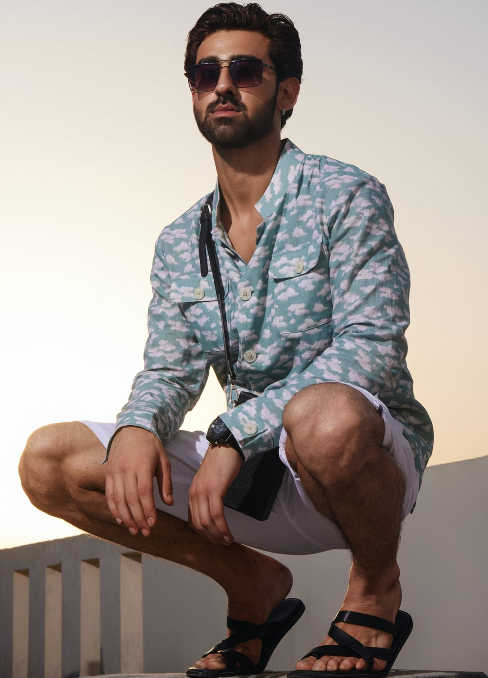 Blue Printed Shacket With Shorts Chatenya Mittal - Fabilicious Fashion