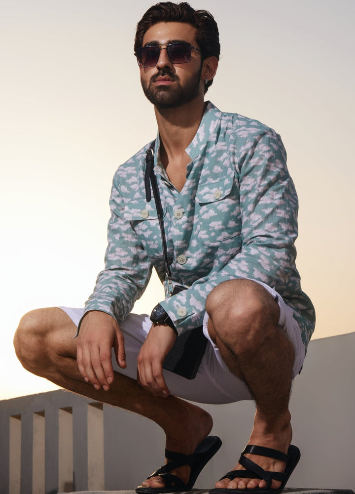 Blue Printed Shacket With Shorts Chatenya Mittal - Fabilicious Fashion
