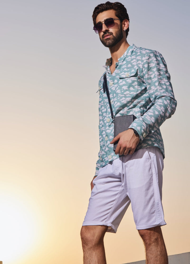 Blue Printed Shacket With Shorts Chatenya Mittal - Fabilicious Fashion