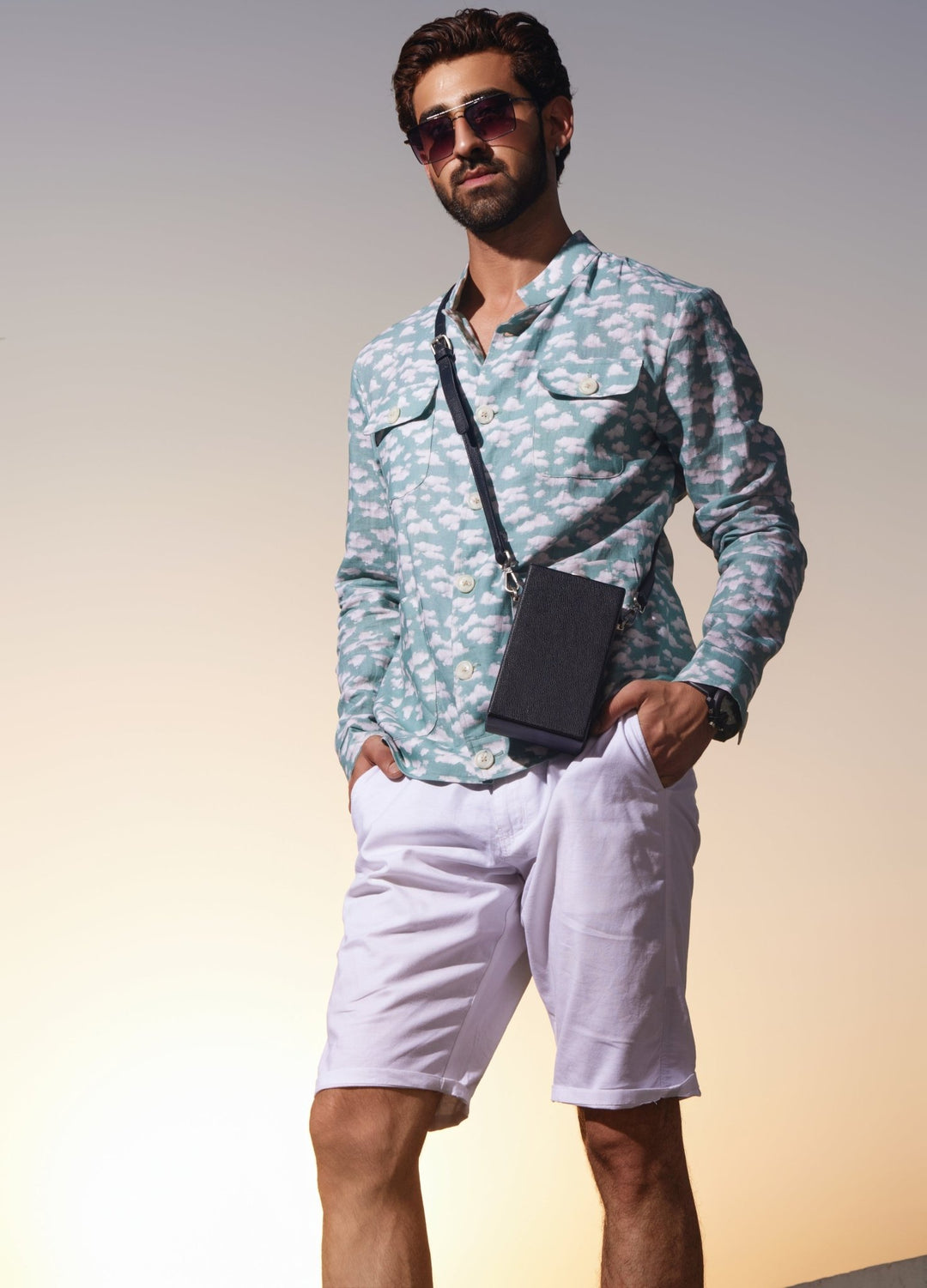 Blue Printed Shacket With Shorts Chatenya Mittal - Fabilicious Fashion