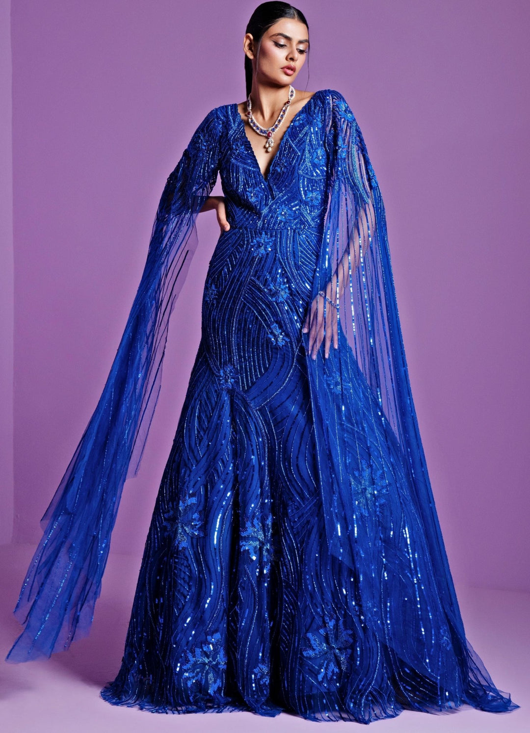 Blue Shimmery Moonlight Mermaid Cut Gown Parul Gandhi - Fabilicious Fashion