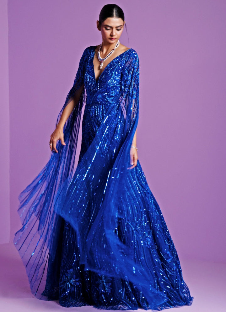 Blue Shimmery Moonlight Mermaid Cut Gown Parul Gandhi - Fabilicious Fashion
