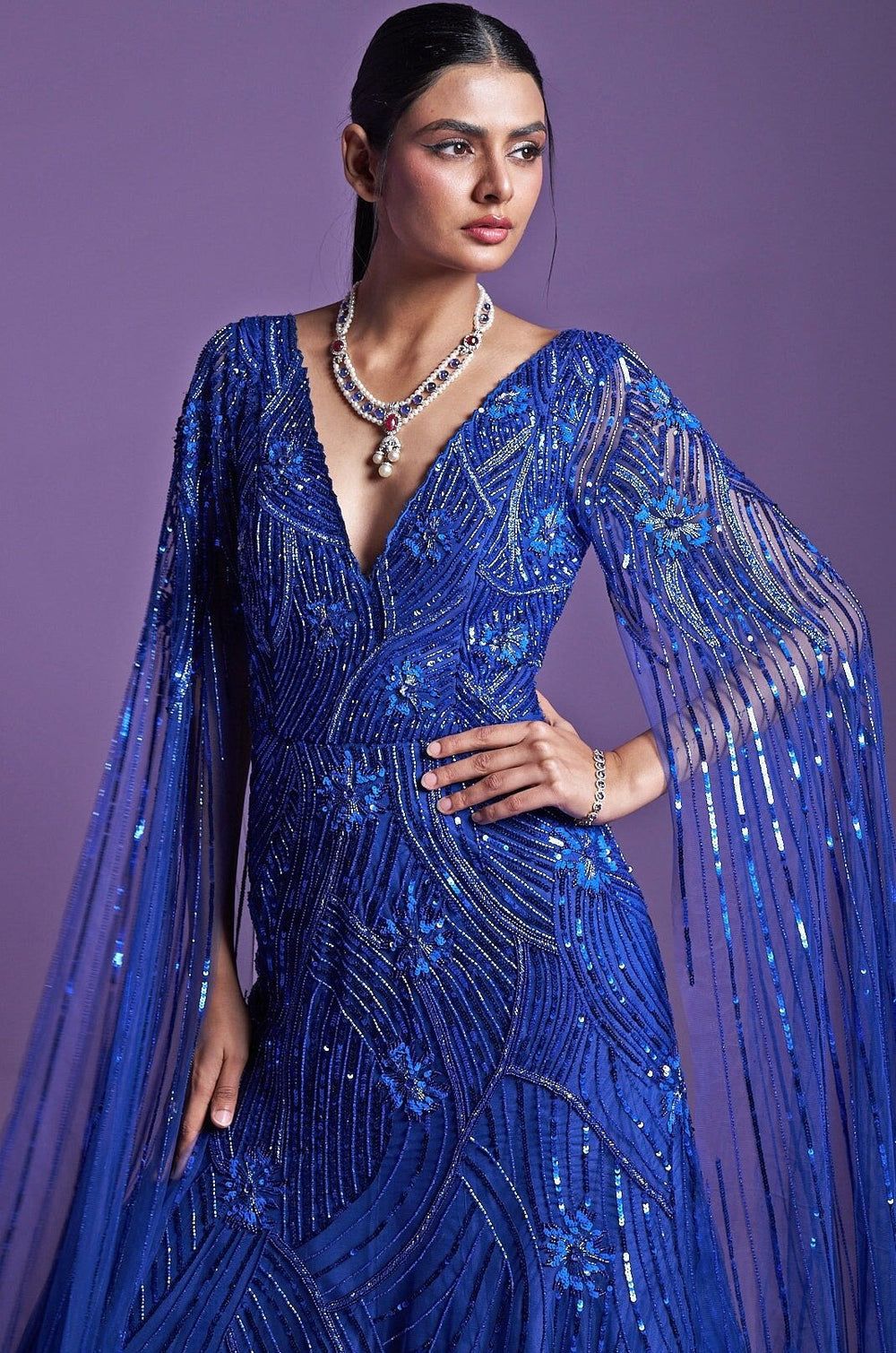 Blue Shimmery Moonlight Mermaid Cut Gown Parul Gandhi - Fabilicious Fashion