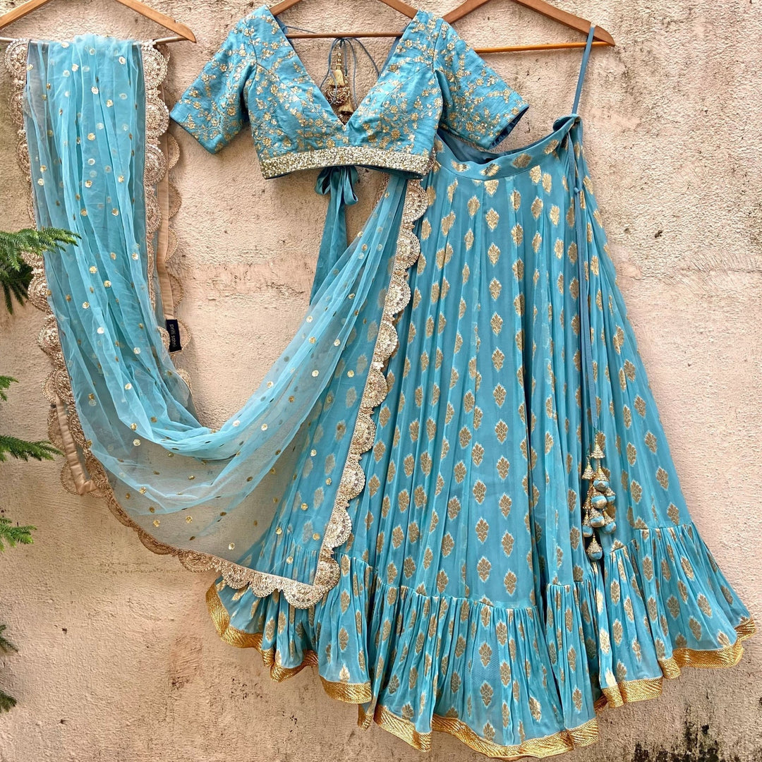 Blue Zari Blouse Lehenga Set Priti Sahni - Fabilicious Fashion