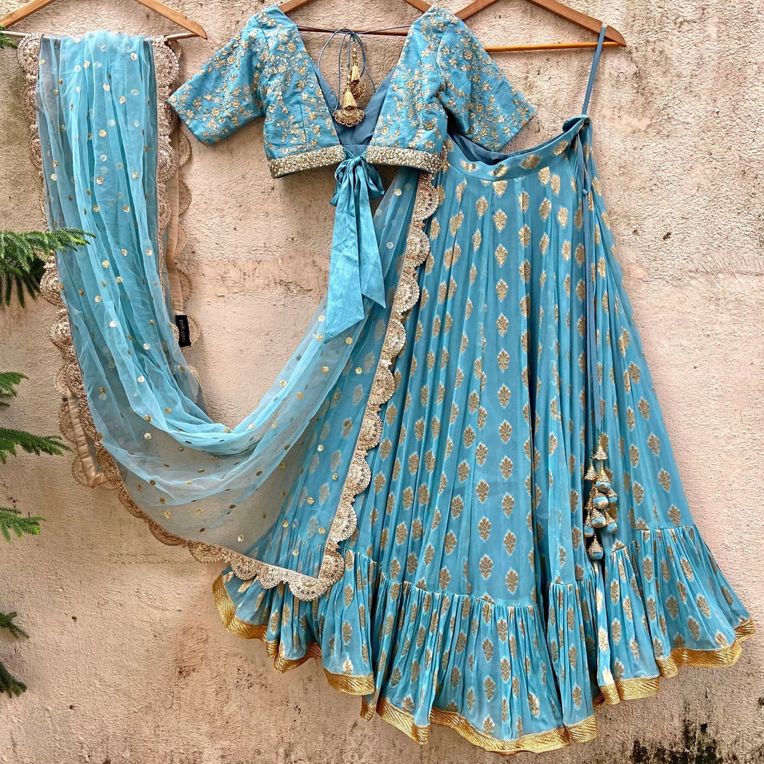 Blue Zari Blouse Lehenga Set Priti Sahni - Fabilicious Fashion