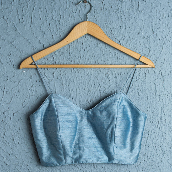 Blueberry Gray Tulle Lehenga With Blueberry Bustier Blouse Anisha Shetty - Fabilicious Fashion