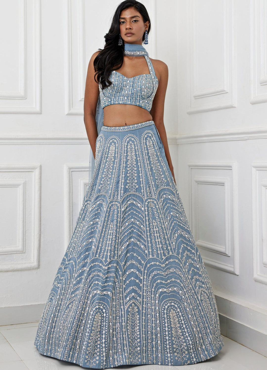 Blueish Grey Embroidered Lehenga Set Chamee and Palak - Fabilicious Fashion