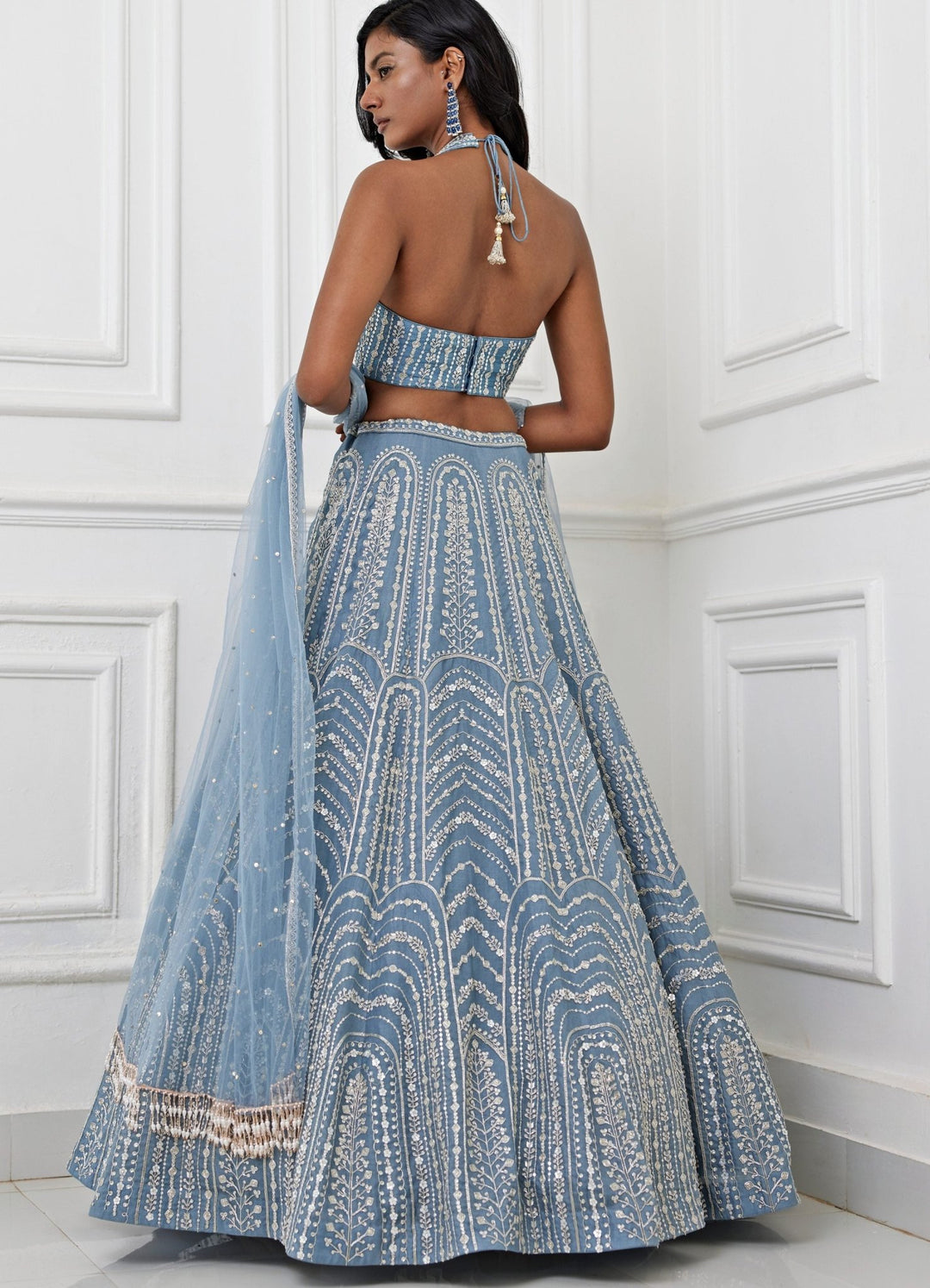 Blueish Grey Embroidered Lehenga Set Chamee and Palak - Fabilicious Fashion
