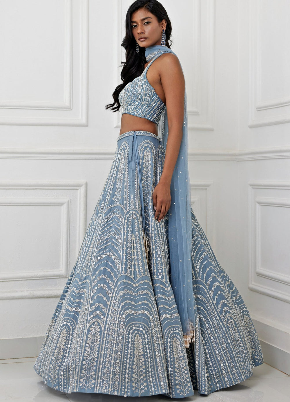 Blueish Grey Embroidered Lehenga Set Chamee and Palak - Fabilicious Fashion