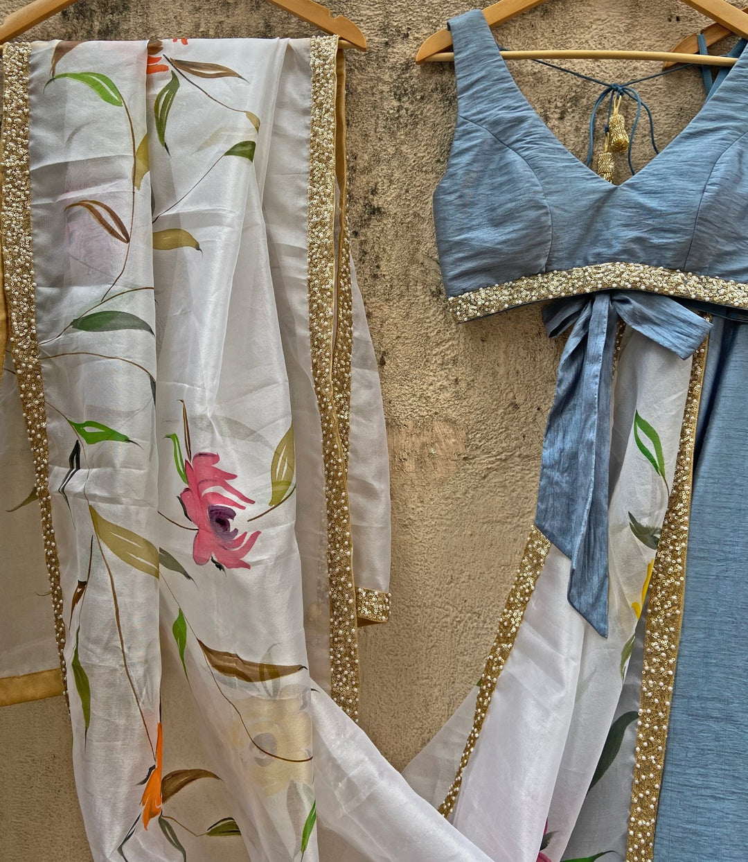 Bluish Grey lehenga With Hand Painted Dupatta Priti Sahni - Fabilicious Fashion