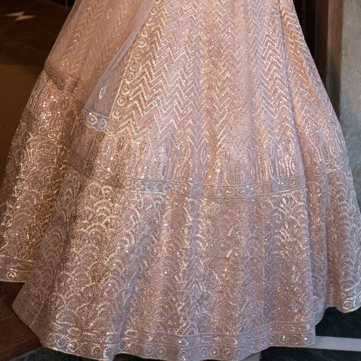 Blush Pink and Gold Gota and Sequinned Lehenga Set Angad Singh - Fabilicious Fashion