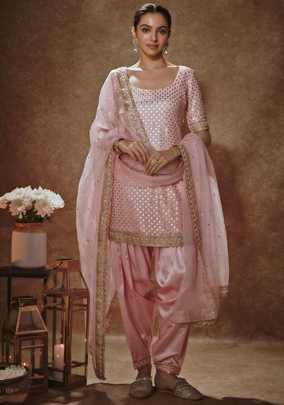 Blush Pink And Gold Kurta Salwar Set Renee Label - Fabilicious Fashion