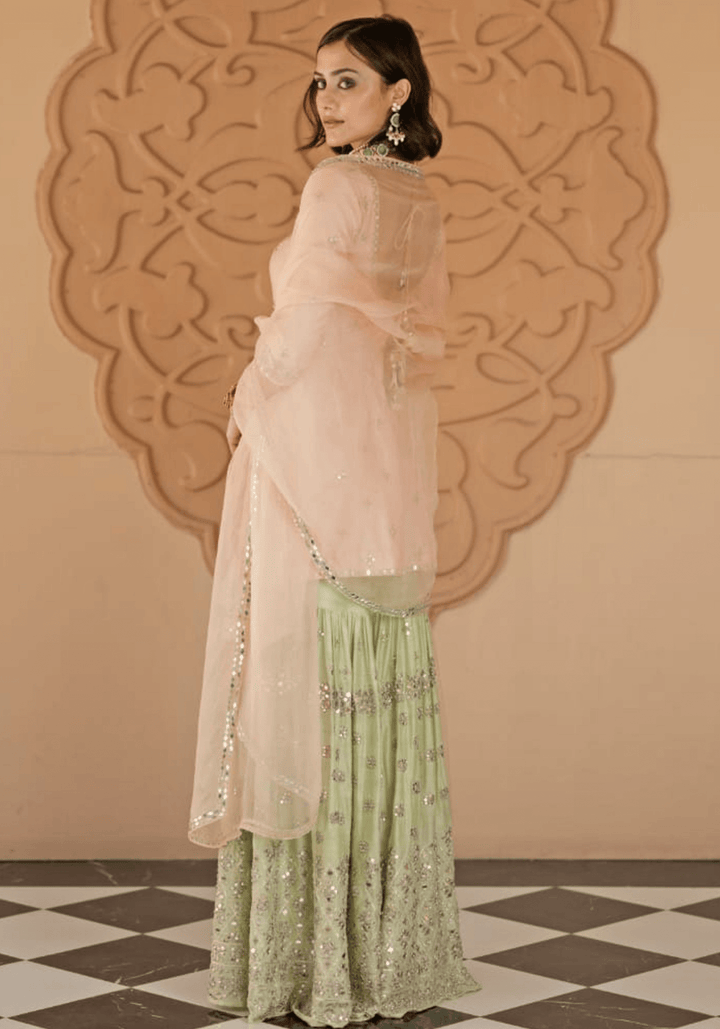 Blush Pink and Mint Green Kurta Sharara Set Esha Koul - Fabilicious Fashion
