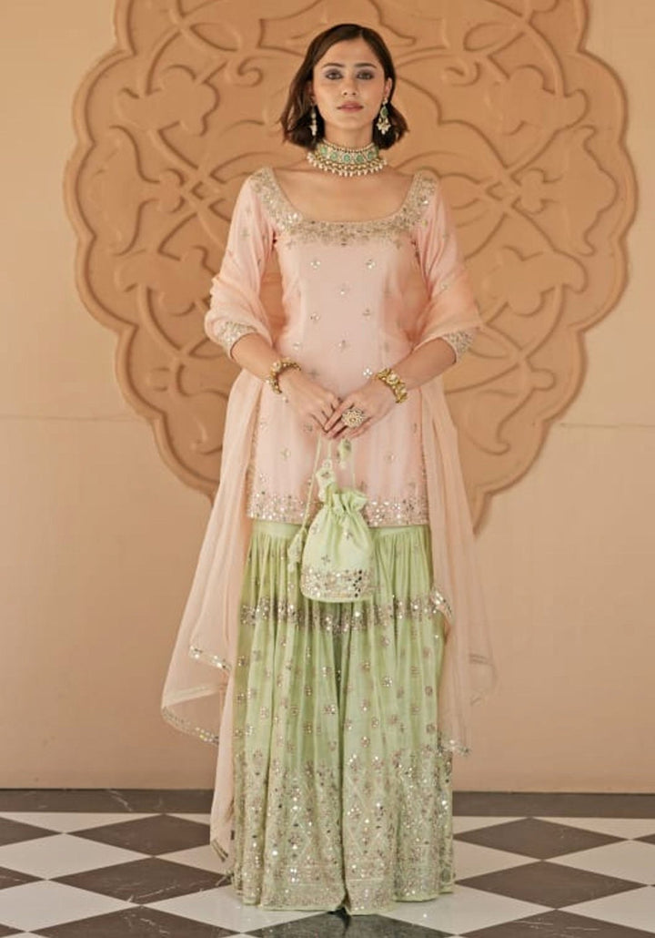 Blush Pink and Mint Green Kurta Sharara Set Esha Koul - Fabilicious Fashion