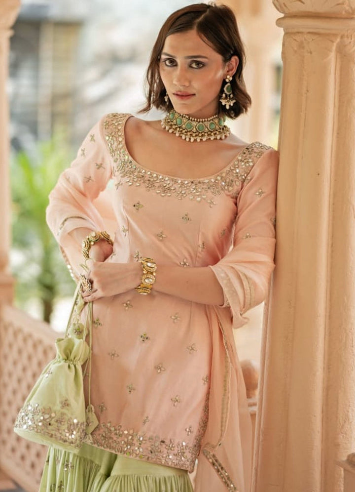 Blush Pink and Mint Green Kurta Sharara Set Esha Koul - Fabilicious Fashion
