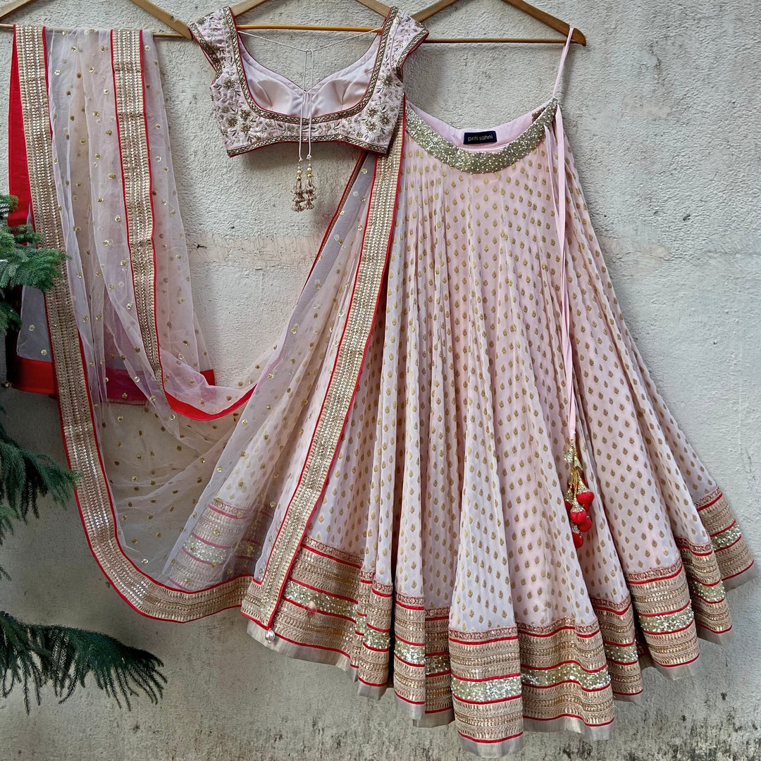 Blush Pink and Red Lehenga Set Priti Sahni - Fabilicious Fashion