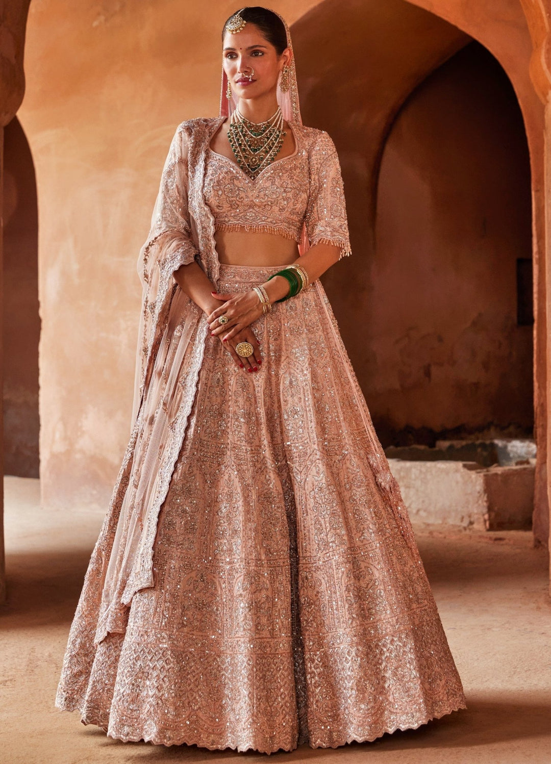 Blush Pink Bridal Silk Lehenga Set With Beads And Crystal Work Nitika Gujral - Fabilicious Fashion