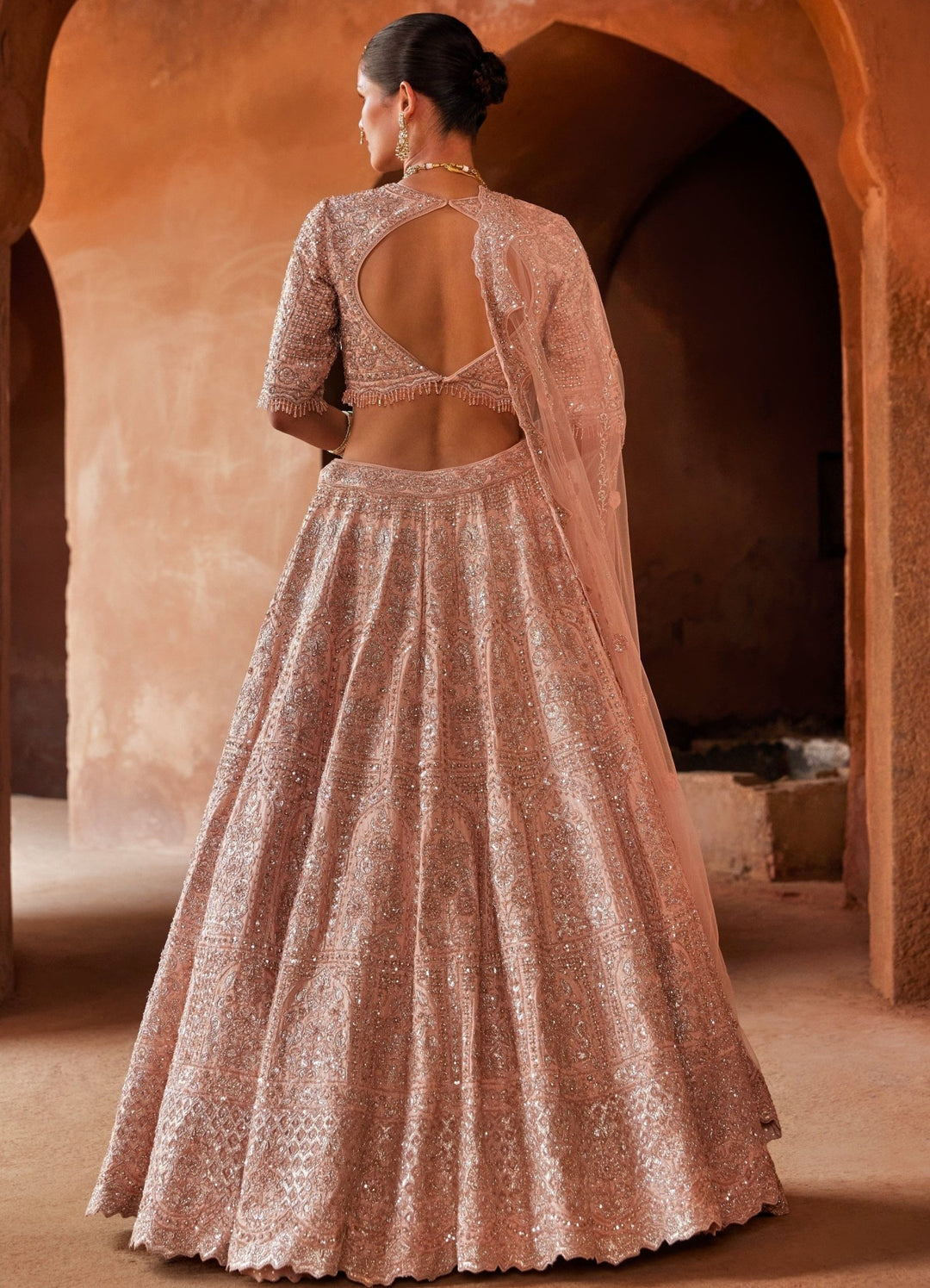 Blush Pink Bridal Silk Lehenga Set With Beads And Crystal Work Nitika Gujral - Fabilicious Fashion