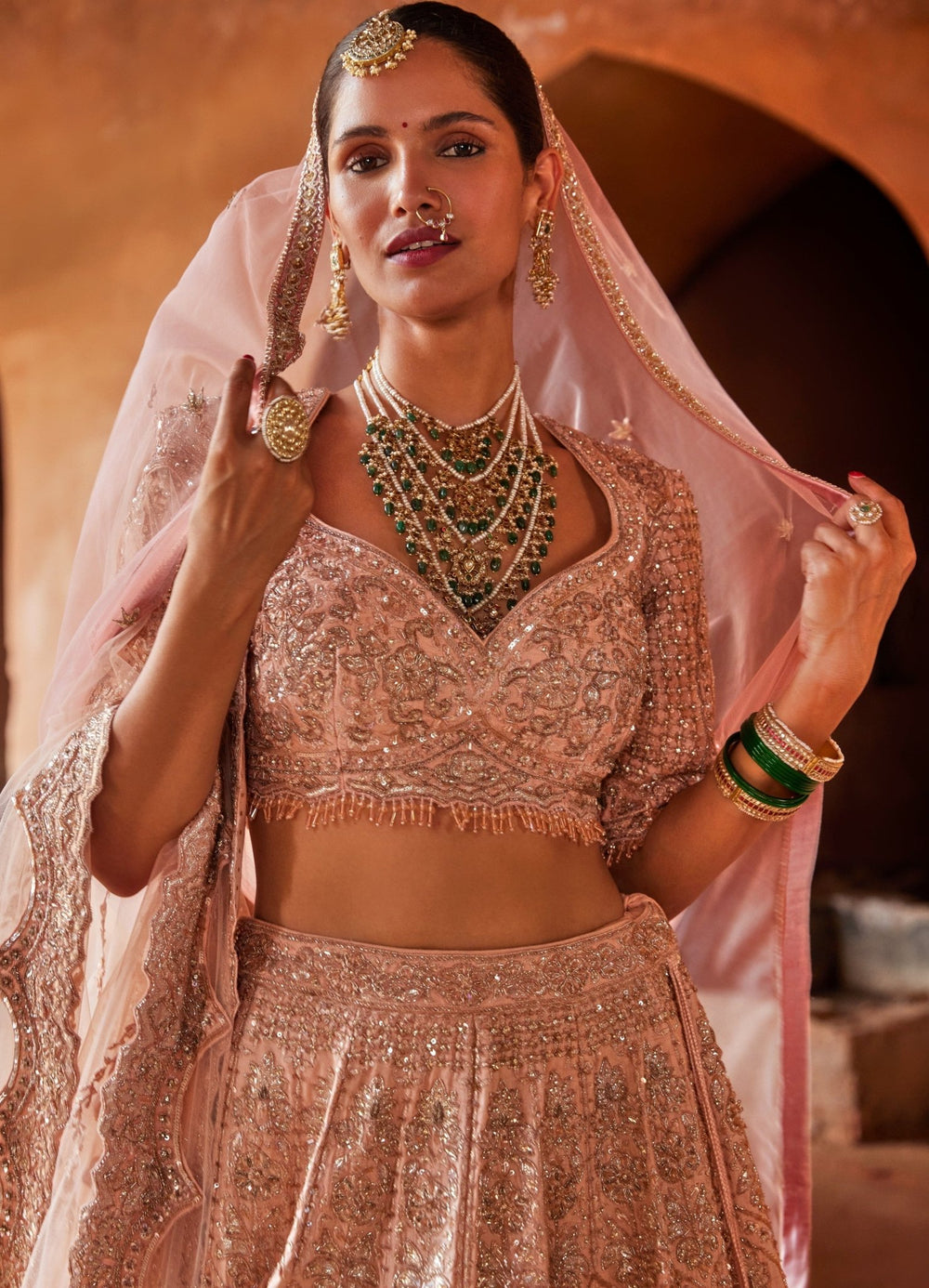 Blush Pink Bridal Silk Lehenga Set With Beads And Crystal Work Nitika Gujral - Fabilicious Fashion
