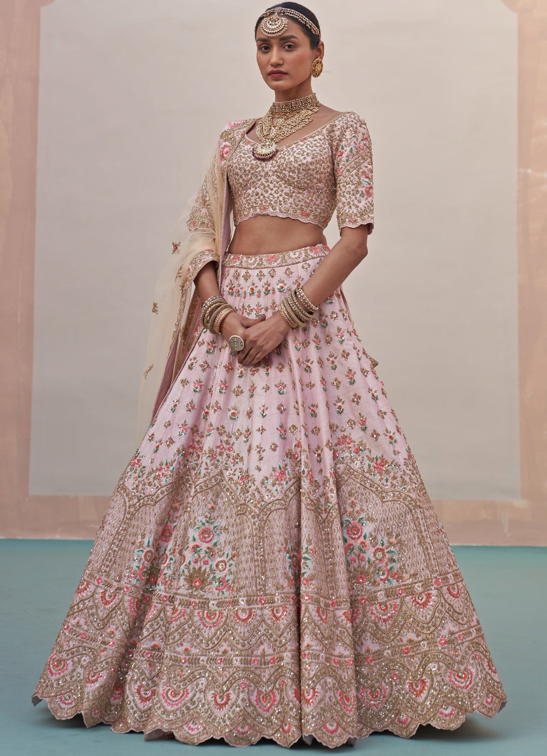 Blush Pink Double Dupatta Lehenga Set Angad Singh - Fabilicious Fashion