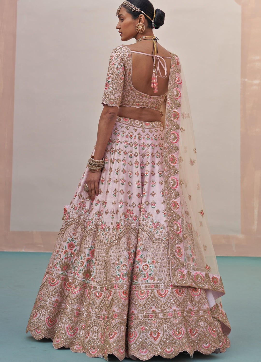 Blush Pink Double Dupatta Lehenga Set Angad Singh - Fabilicious Fashion