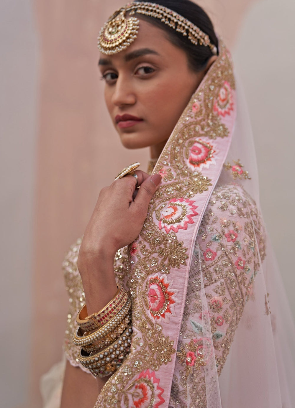 Blush Pink Double Dupatta Lehenga Set Angad Singh - Fabilicious Fashion