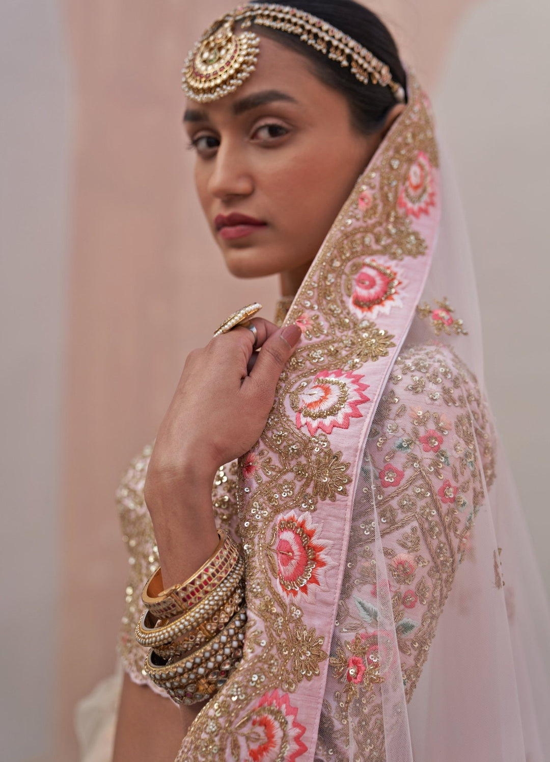 Blush Pink Double Dupatta Lehenga Set Angad Singh - Fabilicious Fashion
