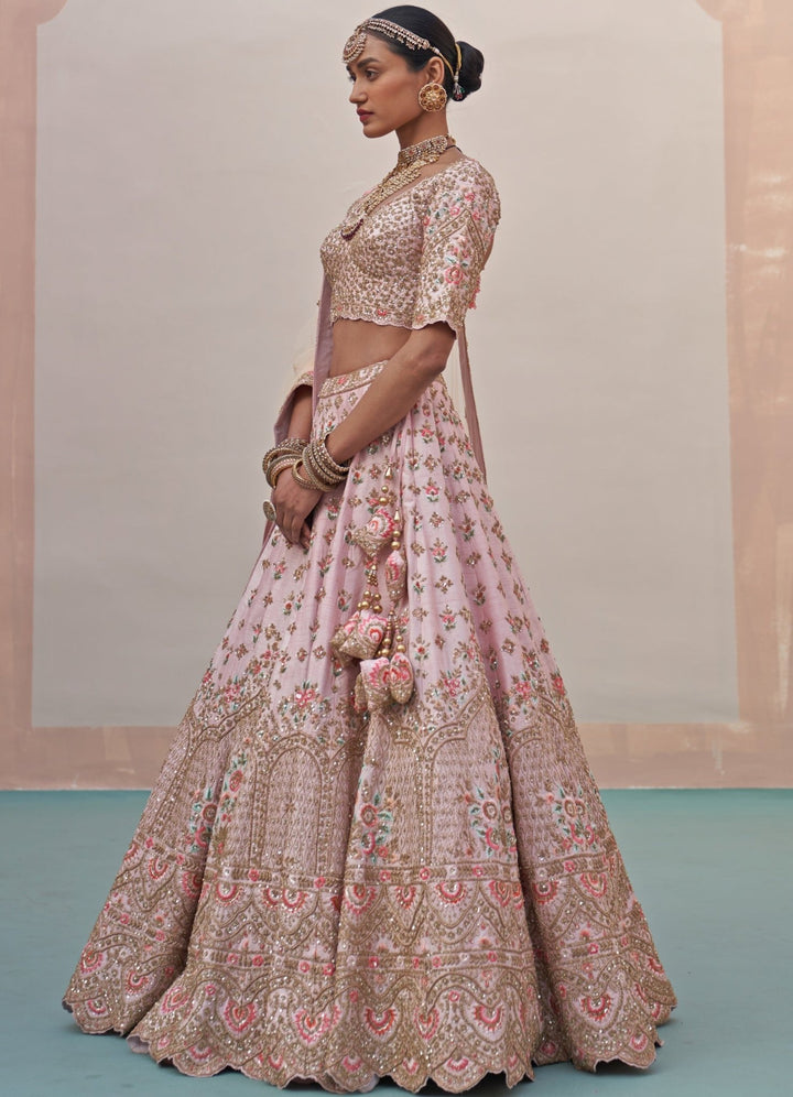 Blush Pink Double Dupatta Lehenga Set Angad Singh - Fabilicious Fashion
