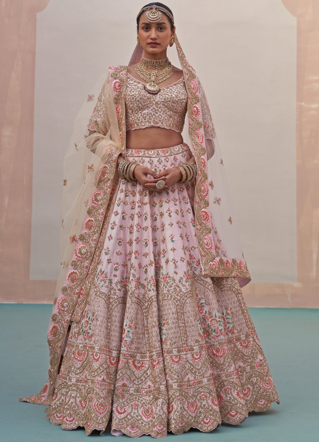 Blush Pink Double Dupatta Lehenga Set Angad Singh - Fabilicious Fashion