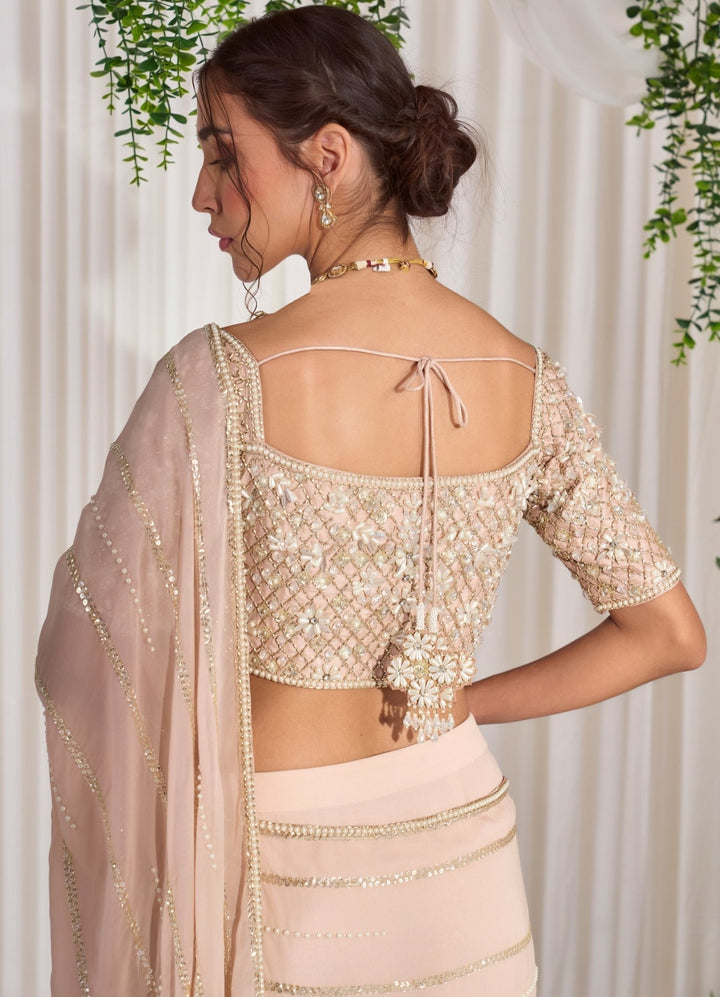 Blush Pink Embellished Georgette Saree With Blouse Nidhika Shekhar - Fabilicious Fashion