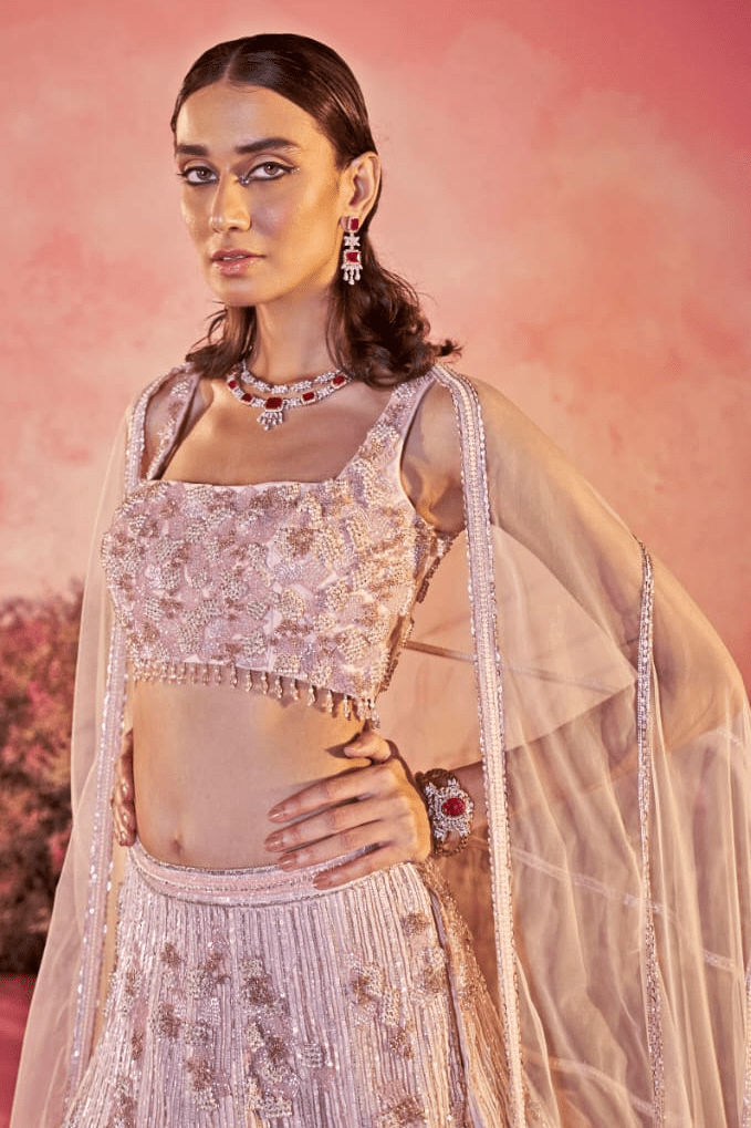 Blush Pink Embroidered Lehenga Set Parul Gandhi - Fabilicious Fashion